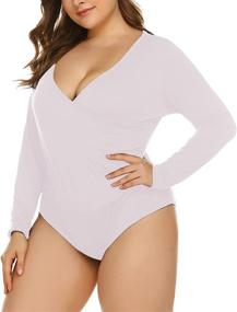img 2 attached to 👗 Stylish & Comfy Plus Size Bodysuit Leotard Top for Women by IN'VOLAND: Long Sleeve, Cross Front V Neck, Bodycon Fit, Stretchy Jumpsuit