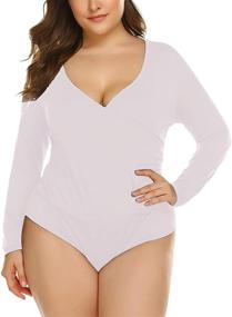 img 4 attached to 👗 Stylish & Comfy Plus Size Bodysuit Leotard Top for Women by IN'VOLAND: Long Sleeve, Cross Front V Neck, Bodycon Fit, Stretchy Jumpsuit