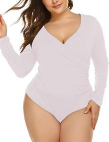 img 3 attached to 👗 Stylish & Comfy Plus Size Bodysuit Leotard Top for Women by IN'VOLAND: Long Sleeve, Cross Front V Neck, Bodycon Fit, Stretchy Jumpsuit