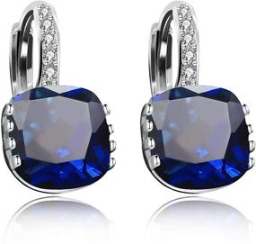 img 4 attached to 💎 Uloveido Women's Platinum Plated Square Crystal Lever Back Earrings with Cubic Zirconia (Blue, Pink, Purple, White) - DML115