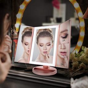 img 3 attached to CZW Trifold Makeup Vanity Mirror with 36 Dimmable LED Lights, Dual Power, Portable Cosmetic Mirror with 2X/3X Magnification