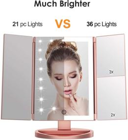 img 2 attached to CZW Trifold Makeup Vanity Mirror with 36 Dimmable LED Lights, Dual Power, Portable Cosmetic Mirror with 2X/3X Magnification