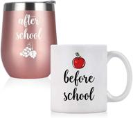 qtencas before and after school teacher coffee mug and wine tumbler set - funny gift idea for teachers, appreciation from students - insulated stainless steel tumbler and coffee mug combo, 12 oz and 11 oz sizes логотип