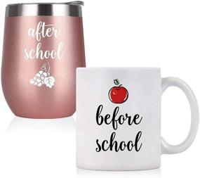 img 4 attached to Qtencas Before and After School Teacher Coffee Mug and Wine Tumbler Set - Funny Gift Idea for Teachers, Appreciation from Students - Insulated Stainless Steel Tumbler and Coffee Mug Combo, 12 Oz and 11 Oz Sizes