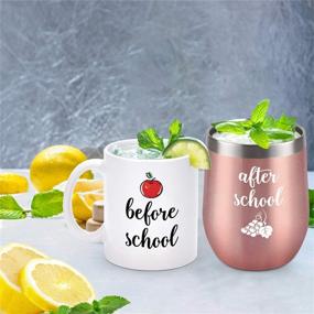 img 1 attached to Qtencas Before and After School Teacher Coffee Mug and Wine Tumbler Set - Funny Gift Idea for Teachers, Appreciation from Students - Insulated Stainless Steel Tumbler and Coffee Mug Combo, 12 Oz and 11 Oz Sizes