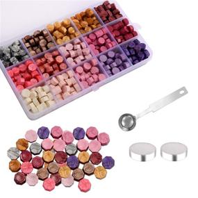 img 4 attached to 🔴 360 Count Octagon Sealing Wax Beads Set - Mix of 15 Pink-Purple Colors in Plastic Box with 1PC Wax Melting Spoon and 2PCS Tea Candles