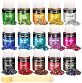 img 4 attached to 🌈 LEOBRO Holographic Chunky Glitter Set – 15 Vibrant Colors with Stir Spoons. Perfect for Resin Crafts, Nail Art, Body, and Face Glitter. Great for Cosmetic Use and Slime Making!