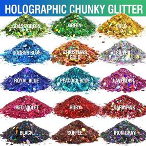 img 3 attached to 🌈 LEOBRO Holographic Chunky Glitter Set – 15 Vibrant Colors with Stir Spoons. Perfect for Resin Crafts, Nail Art, Body, and Face Glitter. Great for Cosmetic Use and Slime Making!