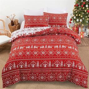 img 4 attached to 🎄 Festive Christmas Duvet Cover Queen: Reindeers Snowflake Design, Reversible Bedding Set – Soft Microfiber, 3 Piece Comforter Cover with Zipper Closure, 90”x90”, Perfect Christmas Home Decor