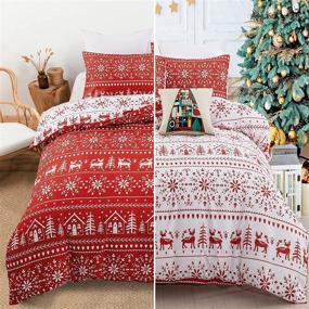 img 2 attached to 🎄 Festive Christmas Duvet Cover Queen: Reindeers Snowflake Design, Reversible Bedding Set – Soft Microfiber, 3 Piece Comforter Cover with Zipper Closure, 90”x90”, Perfect Christmas Home Decor