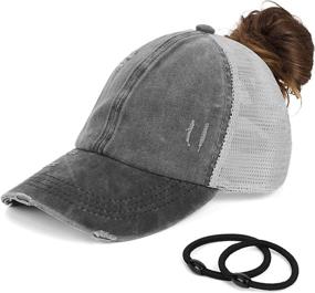 img 4 attached to Ponytail Baseball Washed Distressed Ponycap
