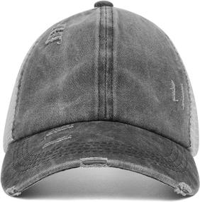 img 2 attached to Ponytail Baseball Washed Distressed Ponycap