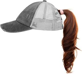 img 3 attached to Ponytail Baseball Washed Distressed Ponycap
