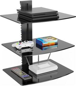 img 4 attached to WALI Black 3 Shelf Floating Entertainment Center Shelves, Holds Up to 17.6lbs, Strengthened 📺 Tempered Glass TV Shelf for DVD Players, Cable Boxes, Games Consoles, and TV Accessories (CS303B)