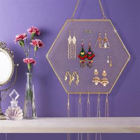 img 3 attached to 📏 Gold Hexagon Wall Earring Organizer: Hanging Earring & Jewelry Holder for Earrings, Necklaces, Bracelets - 2 Pack with Hanging Hooks