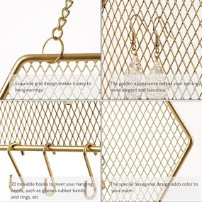 img 2 attached to 📏 Gold Hexagon Wall Earring Organizer: Hanging Earring & Jewelry Holder for Earrings, Necklaces, Bracelets - 2 Pack with Hanging Hooks