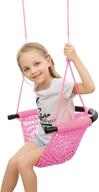🎠 ropecube hand-knitting toddler swing - adjustable ropes, heavy duty rope play, secure children swing set - pink, for outdoor indoor, playground, backyard logo