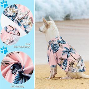 img 1 attached to 🐶 Pet Dog Hawaiian Shirt Summer Beach Cool T-Shirts + Summer Straw Hat + Golden Chain Collar - Small to Large Dog Sizes (White, Coconut Tree)