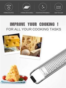 img 3 attached to 🧀 Cheese Grater Zeter: Effortlessly Grate Cheese, Chocolate, Lemon, Ginger, Potato, and more! Razor-Sharp Blade, Comfortable Handle, Plastic Cover & Cleaning Brush Included (Narrow/Wide)