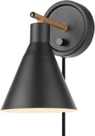 🌍 globe electric 51725 tristan dimmable wall sconce - matte finish, faux walnut accent - plug-in or hardwire, stepless dimming rotary switch, black fabric cord логотип