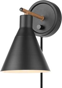 img 4 attached to 🌍 Globe Electric 51725 Tristan Dimmable Wall Sconce - Matte Finish, Faux Walnut Accent - Plug-in or Hardwire, Stepless Dimming Rotary Switch, Black Fabric Cord