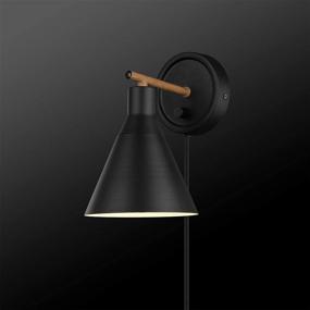 img 3 attached to 🌍 Globe Electric 51725 Tristan Dimmable Wall Sconce - Matte Finish, Faux Walnut Accent - Plug-in or Hardwire, Stepless Dimming Rotary Switch, Black Fabric Cord