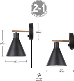 img 1 attached to 🌍 Globe Electric 51725 Tristan Dimmable Wall Sconce - Matte Finish, Faux Walnut Accent - Plug-in or Hardwire, Stepless Dimming Rotary Switch, Black Fabric Cord