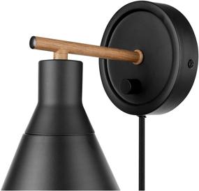 img 2 attached to 🌍 Globe Electric 51725 Tristan Dimmable Wall Sconce - Matte Finish, Faux Walnut Accent - Plug-in or Hardwire, Stepless Dimming Rotary Switch, Black Fabric Cord