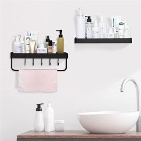 img 3 attached to 🛁 Rustproof Bathroom Shower Caddy Shelf with 5 Hooks, Wall Mounted Adhesive Organizer Basket, No Drilling Toilet Shower Shelf, 2-in-1 Kitchen Spice Racks - Pack of 2