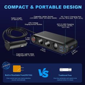 img 3 attached to 🔌 Electop Quick Charge 3.0 Car Cigarette Lighter Splitter Adapter 2021 Upgrade - High Power USB C Car Fast Charger with LED Voltmeter Switch
