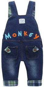 img 3 attached to 🐵 KIDSCOOL SPACE Baby Boy Girl Jean Overalls with Cute 3D Monkey Design, Toddler Denim Outfit