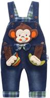 🐵 kidscool space baby boy girl jean overalls with cute 3d monkey design, toddler denim outfit logo