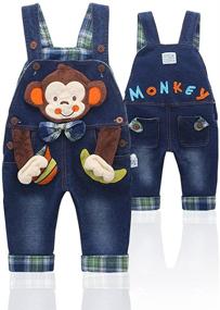 img 1 attached to 🐵 KIDSCOOL SPACE Baby Boy Girl Jean Overalls with Cute 3D Monkey Design, Toddler Denim Outfit