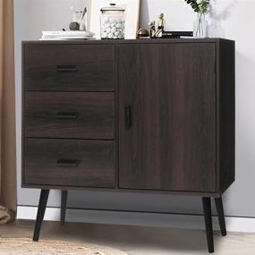 img 3 attached to IWELL Dark Oak Wood Floor Storage Cabinet with Adjustable Shelf, Door, 3 Drawers - Ideal Accent Cabinet for Living Room, Bedroom, Home Office