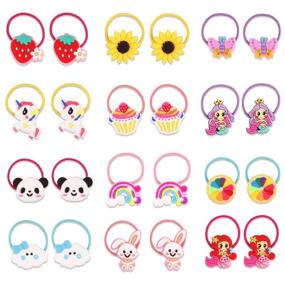 img 4 attached to 🎀 YASUNMI 24pcs (12 pairs) Elastic Hair Ties for Girls - Cute Cartoon Design, Soft Rubber Bands for Ponytails, Hair Accessories for Toddlers, Kids, Teens, and Children