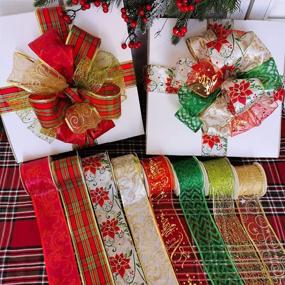 img 3 attached to 🎄 Assorted Christmas Tree Ribbon Plaid Bow Wired Ribbon Craft Gift Wrapping Ribbon Holiday Poinsettia Floral Mesh Sheer Glitter Tulle Organza Ribbon 2.5" Wide - Pack of 8 Rolls, 48 Yards: Ideal for Xmas Wreath Garlands