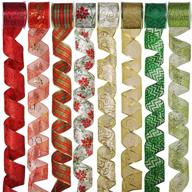 🎄 assorted christmas tree ribbon plaid bow wired ribbon craft gift wrapping ribbon holiday poinsettia floral mesh sheer glitter tulle organza ribbon 2.5" wide - pack of 8 rolls, 48 yards: ideal for xmas wreath garlands logo