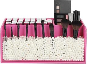 img 2 attached to 💄 Stylish Pink Makeup Organizer with Large Capacity and Elegant Pearl Accents - JackCubeDesign MK284B