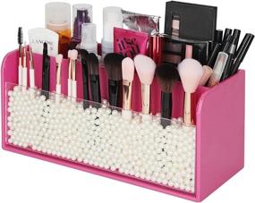 img 4 attached to 💄 Stylish Pink Makeup Organizer with Large Capacity and Elegant Pearl Accents - JackCubeDesign MK284B