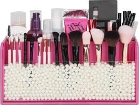 img 3 attached to 💄 Stylish Pink Makeup Organizer with Large Capacity and Elegant Pearl Accents - JackCubeDesign MK284B