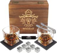 whiskey glasses set with 6 stainless steel reusable ice cubes - whisky gifts for men - scotch bourbon glasses set - whisky chilling metal cubes in wooden box - bourbon gifts for men - gift for him logo