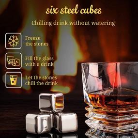 img 1 attached to Whiskey Glasses Set with 6 Stainless Steel Reusable Ice Cubes - Whisky Gifts for Men - Scotch Bourbon Glasses Set - Whisky Chilling Metal Cubes in Wooden Box - Bourbon Gifts for Men - Gift for Him