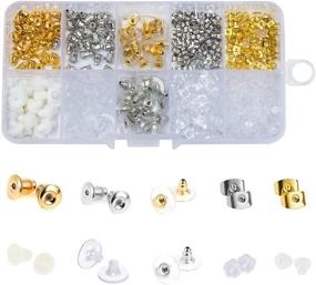 img 4 attached to 📿 450 PCS Earring Backs Kit - 10 Styles Earring Backings Clips with Safety Pads - Plastic Ear Locking Stopper Bullet Earring Set by Kiniza