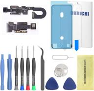 okbichi front camera for iphone 7 (all carriers) front facing camera module proximity sensor microphone flex cable replacement - repair tools with screen protector and waterproof seal logo