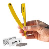 premium barber straight razor kit: stainless steel razor with 10 derby blades (yellow) logo