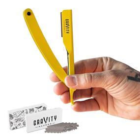 img 4 attached to Premium Barber Straight Razor Kit: Stainless Steel Razor with 10 Derby Blades (Yellow)