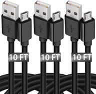 📱 10ft 3pack micro usb cable - extra long android charger cable for samsung galaxy s7 s6 s7 edge s5, lg g4, htc, ps4, camera - high speed durable android charging cord in black logo