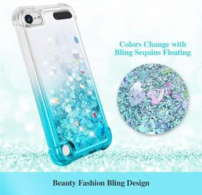 img 3 attached to Ruky iPod Touch 5 6 7 Case - 360°Full Body Protection with Built-in Screen Protector - Bling Liquid Floating Girls Case in Gradient Teal