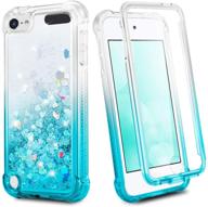 ruky ipod touch 5 6 7 case - 360°full body protection with built-in screen protector - bling liquid floating girls case in gradient teal logo