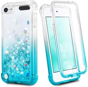 img 4 attached to Ruky iPod Touch 5 6 7 Case - 360°Full Body Protection with Built-in Screen Protector - Bling Liquid Floating Girls Case in Gradient Teal